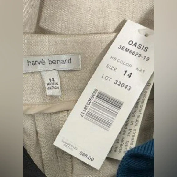 NWT. Harve Benard, size 14, Light Tan Trousers, style: Oasis, Linen Pants - Picture 4 of 9
